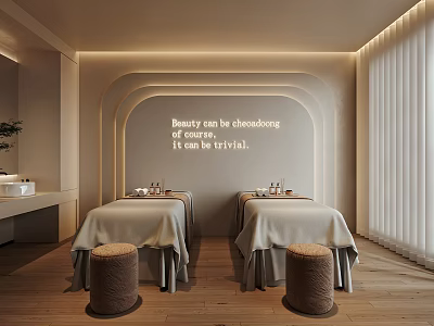 Elegant Beauty Salon Interior with Treatment Beds Soft Lighting and Wooden Floor 3d model