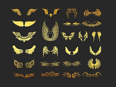 Artistic Golden Wing Design Collection With Various Decorative Patterns And Styles 3d model