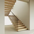 Elegant Wooden Staircase With Glass Railing Modern Minimalist Interior Design
