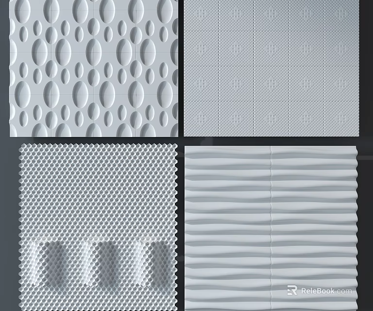 Textured Wall Panels Featuring Circular Square Grid And Wave Patterns For Interior Design 3d model 