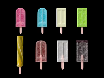 Colorful Popsicles With Various Colors And Different Shapes On Black Background 3d model