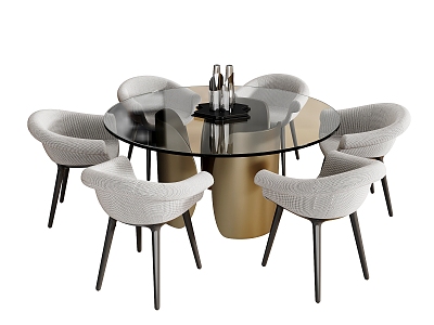 Dining Table and Chair Combination Dining Table Dining Chair Glass Dining Table Round Table 3d model