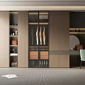 Modern Walk in Closet Interior Design With Glass Door Cabinets Hanging Area And Mirror Chair