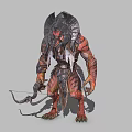 Lizard Warrior Creature In Spiked Metal Armor With Bow And Red Orange Scales