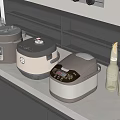Modern Designed Kitchen Appliances Placed On Light Counter With Dark Cabinets And Cider Bottles 3d model