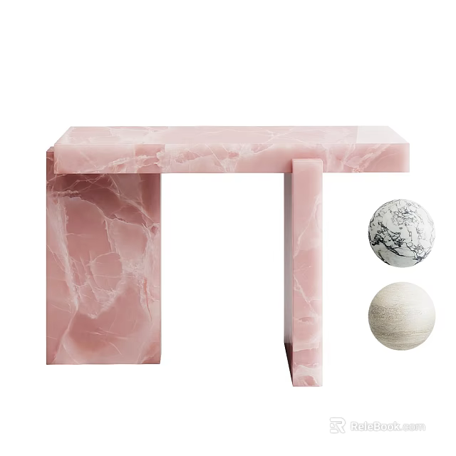 Pink Marble Coffee Table With Marble Patterned And White Decorative Balls 3d model
