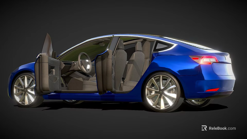 Modern Blue Car With Open Doors Sleek Interior Design And Silver Wheels 3d model 