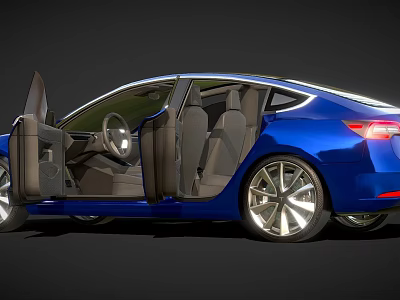 Modern Blue Car With Open Doors Sleek Interior Design And Silver Wheels 3d model