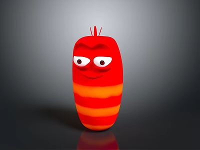 Cute Cartoon Household Decoration With Red Orange Stripes Big Eyes Smiling Mouth And Small Antennae 3d model