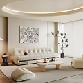 Modern Living Room Interior With Cream Sofa Coffee Table Round Ceiling Light And Decorative Painting