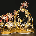 Golden Light Decorated Circular Arch Photo Check In Spot With Firework Butterfly Railings And Platform