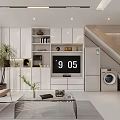 Bright Modern Minimalist Open Dining And Living Room With Cozy Sofas And Storage Cabinets