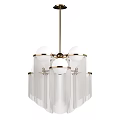 Elegant Modern Gold Chandelier with Hanging Glass Fringe Strips and Spherical Lampshades Design