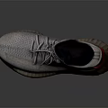 Gray Knit Upper Sneakers With Red Accents Transparent Sole And Lace Up Design