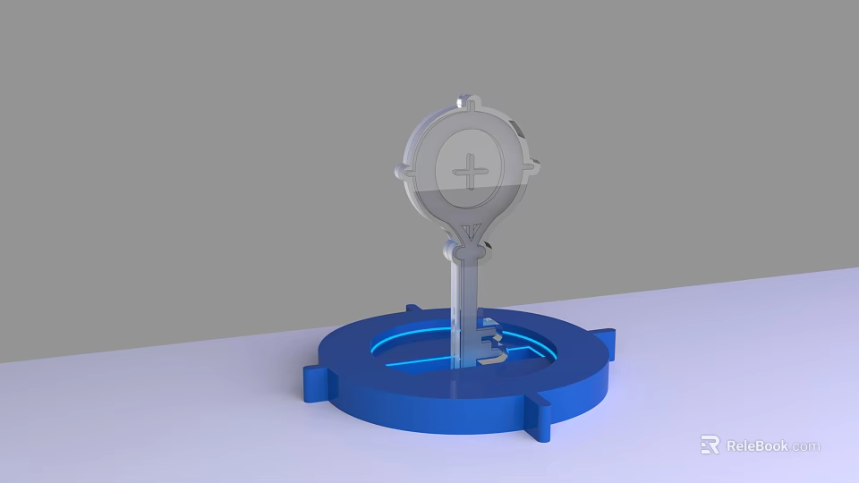 Modern Activation Device With Blue Circular Base And Metallic Cross Symbol Structure 3d model