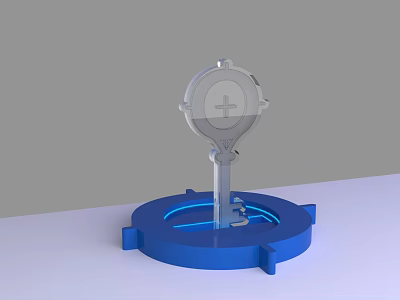 Modern Activation Device With Blue Circular Base And Metallic Cross Symbol Structure 3d model