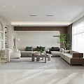 Modern Living Dining Room Interior Design With Sofa Coffee Table Green Plant And Neutral Tones
