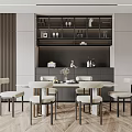 Modern Dining Room Interior Design With Round Table Beige Chairs And Wall Shelves 3d model