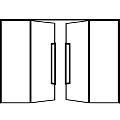 Modern Open Double Doors With Ribbed Glass Panels And Black Frame 3d model