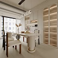 Minimalist Living Dining Room Interior With Beige Sofa Round Coffee Table Chandelier And Wall Art