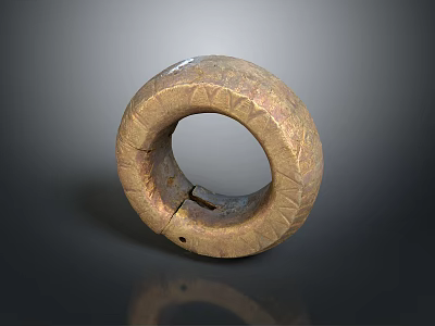 Golden Textured Circular Bracelet With Vintage Handcrafted Design For Fashion Accessory 3d model