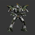 Detailed Green And Silver Mecha Robot With Mechanical Wings In Standing Pose 3d model