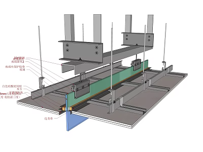 Suspended Ceiling Structural Framework with Main Secondary Keels and Support Components 3d model