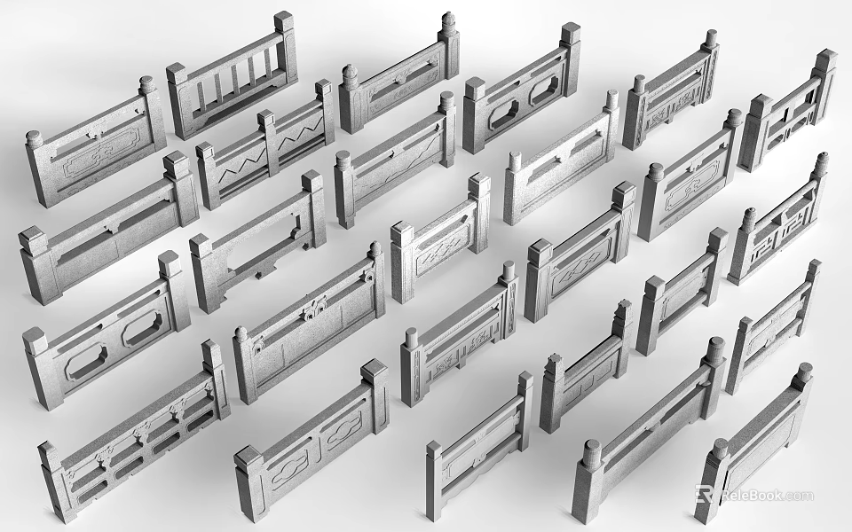 Various Decorative Metal Railings Collection Showcasing Different Design Patterns And Styles 3d model
