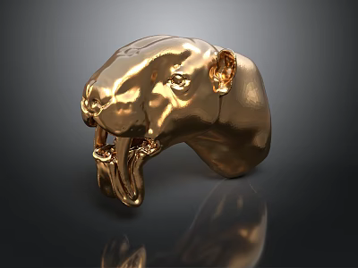 Golden Panther Head Sculpture With Detailed Facial Features And Shiny Surface 3d model