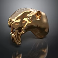 Golden Panther Head Sculpture With Detailed Facial Features And Shiny Surface