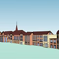 Row of Red Brick Buildings With Church Spire and Traditional Design