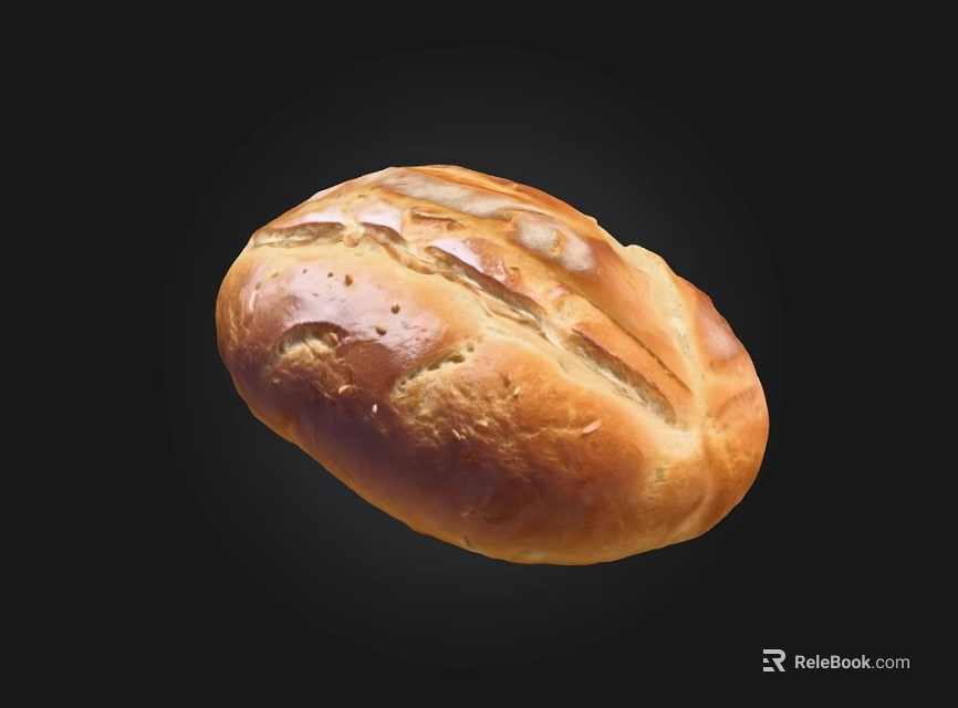 Freshly Baked Golden Crusty Bread With Textured Surface And Soft Interior 3d model 