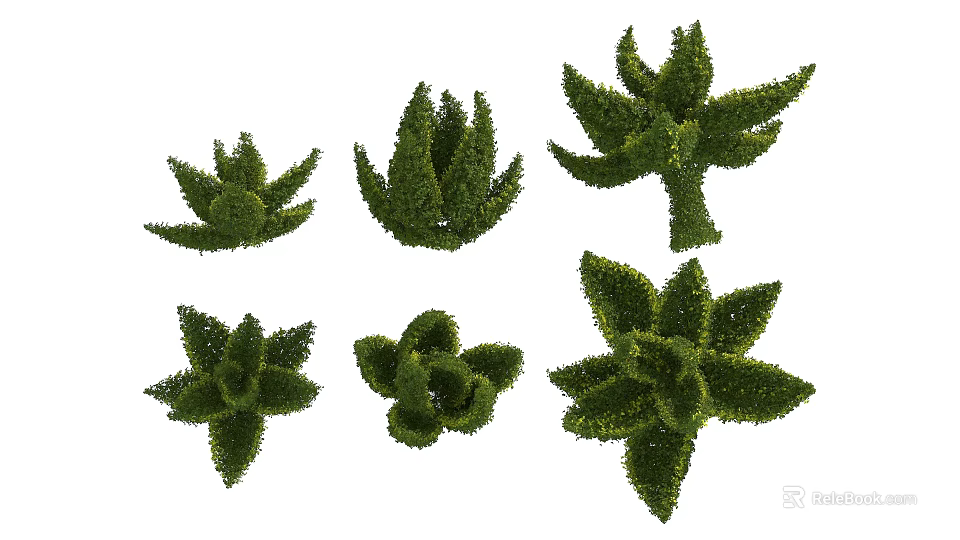 Green Decorative Shaped Bushes with Various Trimmed Garden Design Forms 3d model 