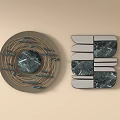 Modern Wall Decor Featuring Circular Marble Center With Woven Threads And Rectangular Marble Panels 3d model