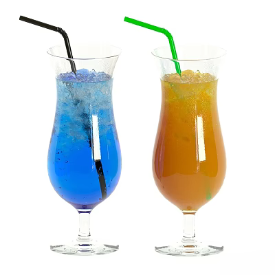Two Refreshing Blue and Orange Drinks in Tall Glasses with Ice Cubes and Straws 3d model Two Refreshing Blue and Orange Drinks in Tall Glasses with Ice Cubes and Straws 3d model