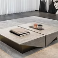 Modern Coffee Table With Stone Top And Metal Base On Living Room Rug