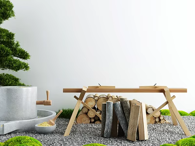 Modern landscape sketch courtyard withered landscape stone 3d model