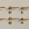 Golden Door Handles With Various Decorative Designs Arranged On Light Background
