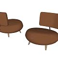 Modern Brown Leather Single Sofa with Round Shape and Wooden Legs Design 3d model