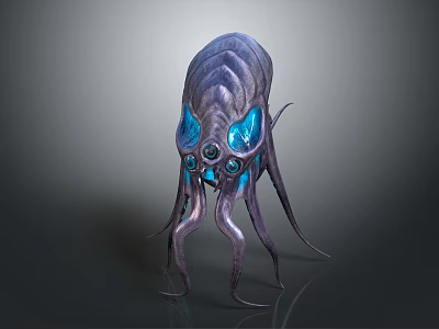 Game Movie Character Alien Creature 3D Model With Glowing Blue Eyes And Tentacles 3d model