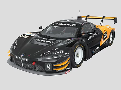 McLaren Black Yellow Race Car With Richard Mille OKX Vuse Sponsors And Number 59 3d model