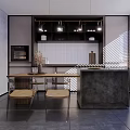 Modern Kitchen Interior With Open Layout Island Counter Cabinets And Pendant Lights 3d model
