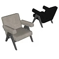 Modern Minimalist Single Seater Sofa With Beige And Black Colors And Black Wooden Legs