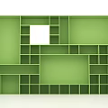 Green Geometric Shelving Unit With Various Sized Compartments And Central White Square 3d model