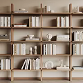 Modern Wooden Bookshelf With Multiple Shelves Books Decorative Clock And Ornaments