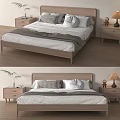 Modern Wooden Double Bed With Bedside Tables Table Lamp And Decorative Pillows 3d model