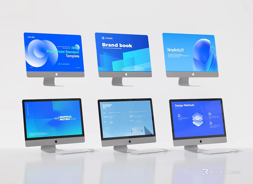 Desktop Computer Monitors Showcasing Brand Book Trend And Concept Interface Content 3d model 