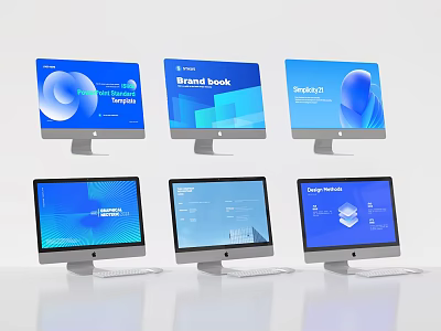 Desktop Computer Monitors Showcasing Brand Book Trend And Concept Interface Content 3d model