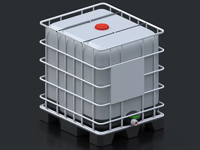 Industrial Equipment IBC Container With Metal Frame And Red Lid For Liquid Storage 3d model