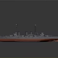 Vintage Warship Water Transport With Two Masts Multiple Funnels And Red Bottom Hull Design